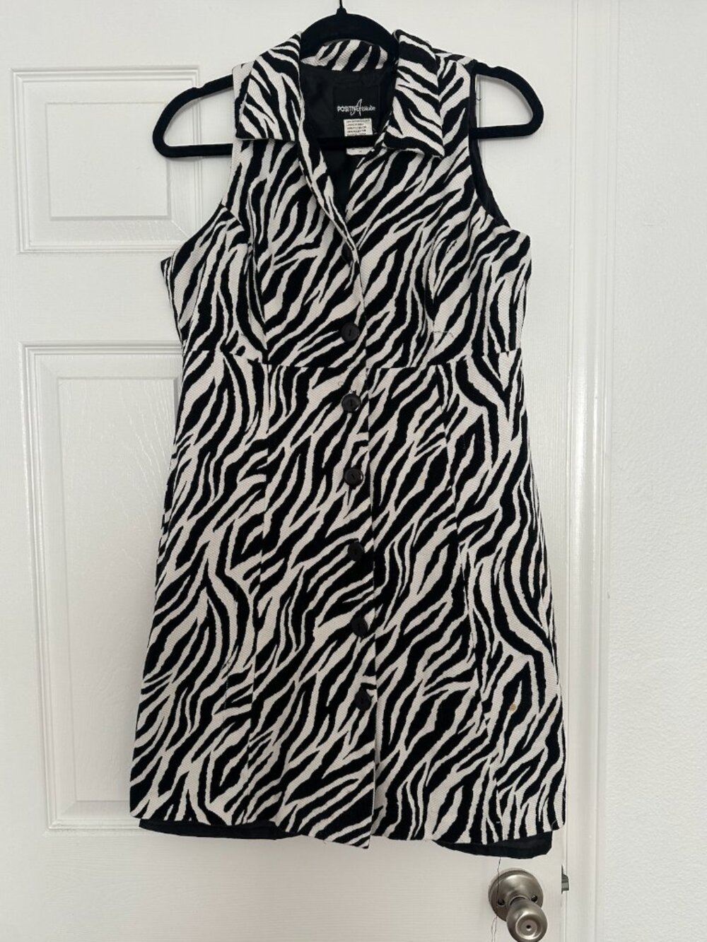 Positive Attitude Sleeveless Zebra Print Button Front Dress